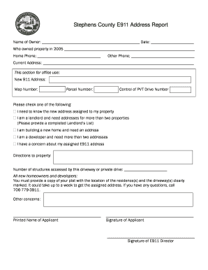 E911 Address Request Form Stephens County, GA