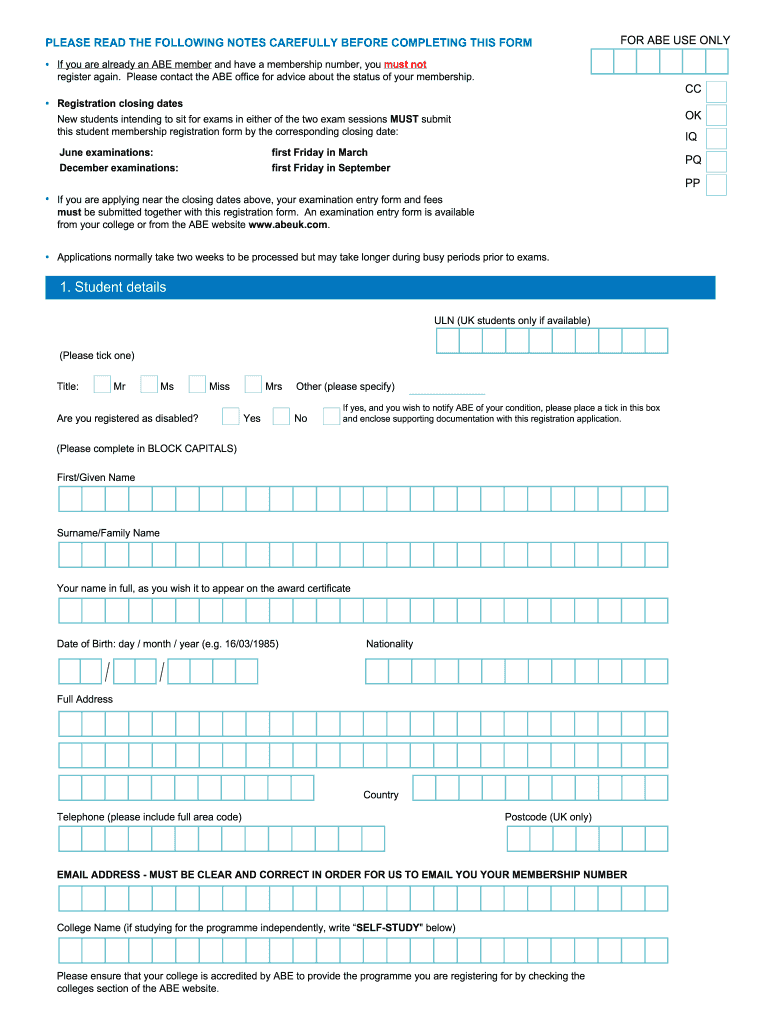 Abe Registration  Form