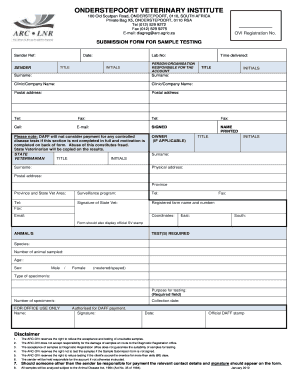 SUBMISSION FORM for SAMPLE TESTING