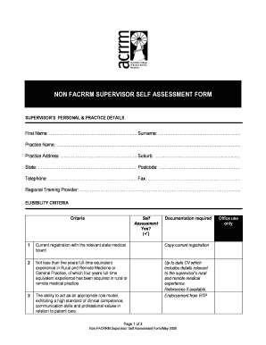 Non FACRRM Supervisor Self Assessment Form Australian Acrrm Org