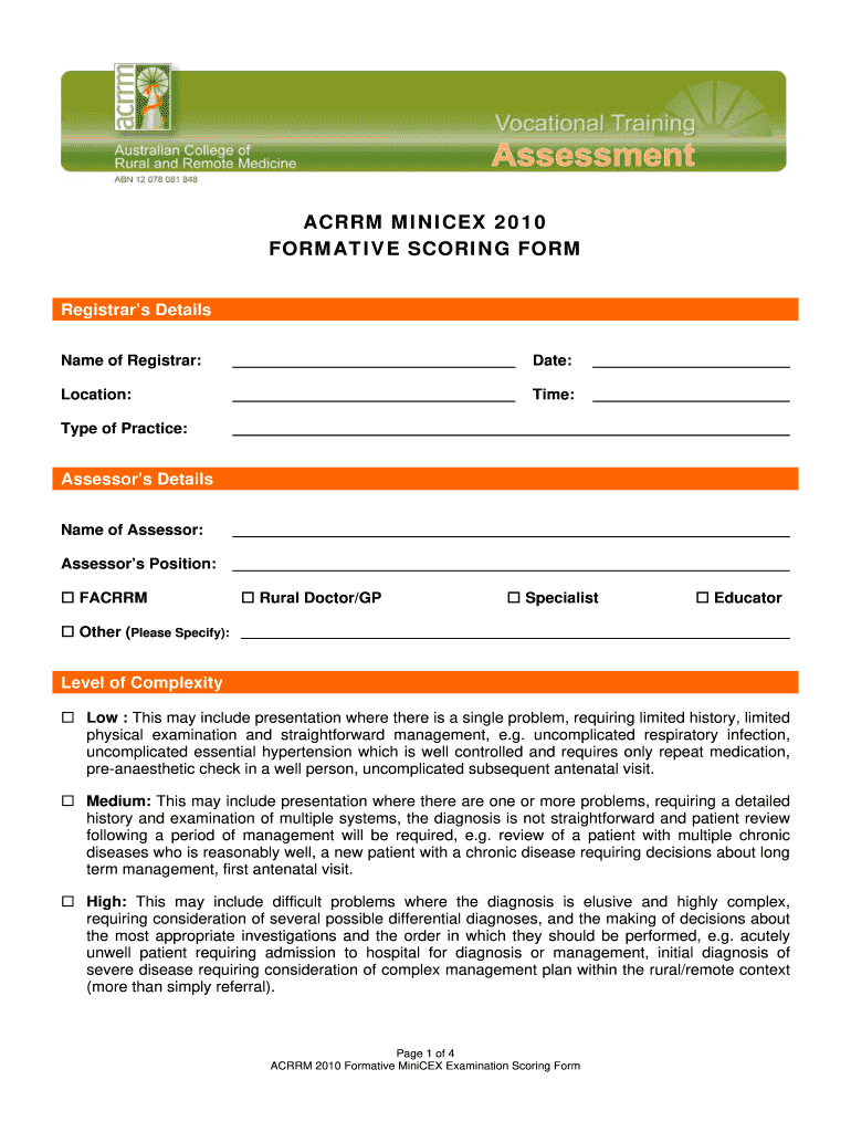  Acrrm Minicex Formative Scoring Form  Australian College of    Acrrm Org 2010-2024