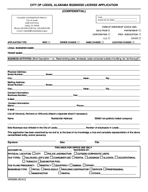 City of Leeds Business License  Form