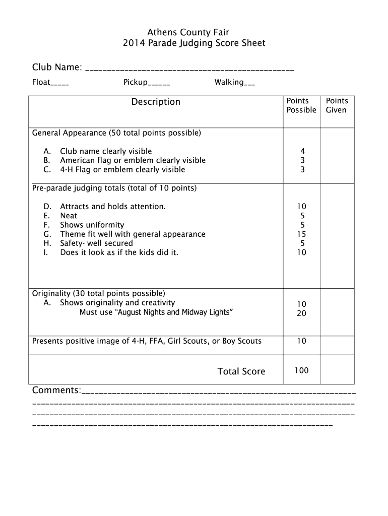  Parade Judging Criteria 2014-2024