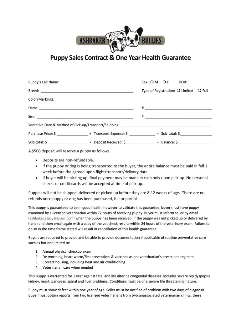 Puppy Contract Template Form Fill Out and Sign Printable PDF Template