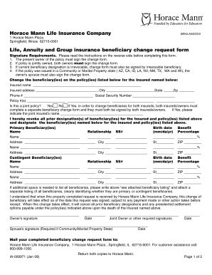 Horace Mann Insurance Change of Beneficary Form