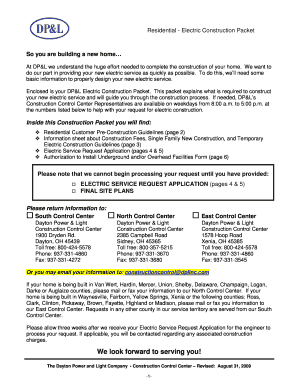 Residential Electric Construction Packet Dayton Power &amp; Light  Form