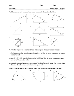 8 2 Practice Special Right Triangles Answer Key  Form