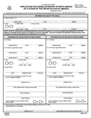 APPLICATION for CONSULAR REPORT of BIRTH ABROAD of  Form