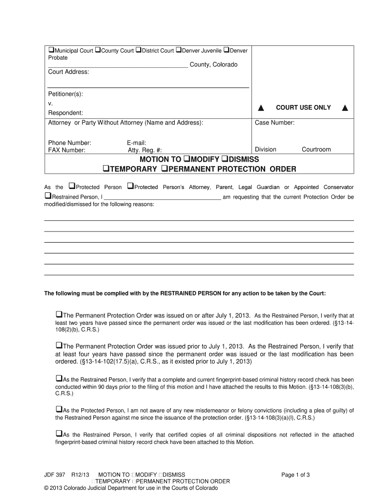 JDF 397  Colorado State Judicial Branch  Form