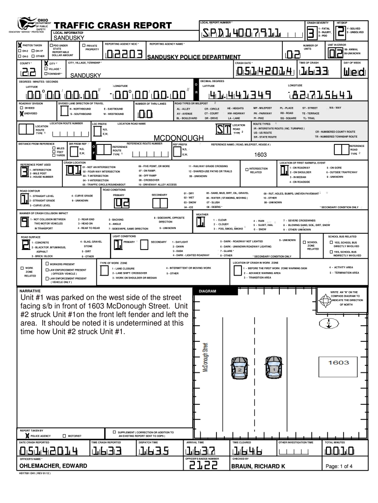 Ohio Traffic Accident Report  Form