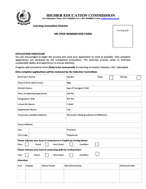 Nomination Form MT FPDP Higher Education Commission Hec Gov