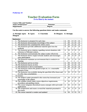 Teacher Evaluation Form for Online Teaching