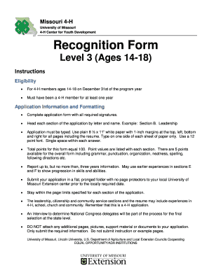 Missouri 4 H Recognition Form