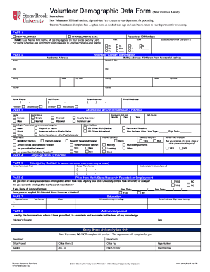 Volunteer Demographic Data Form West Campus &amp; HSC Naples Cc Sunysb