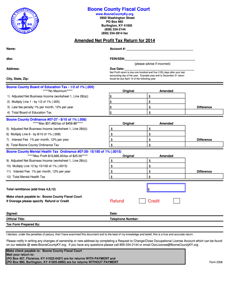  Ky Net Profit  Form 2014