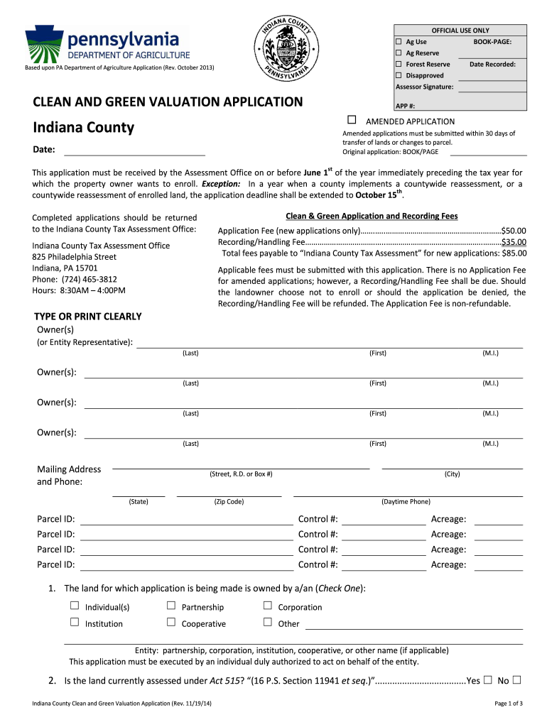 Indiana County Clean and Green Application  Form