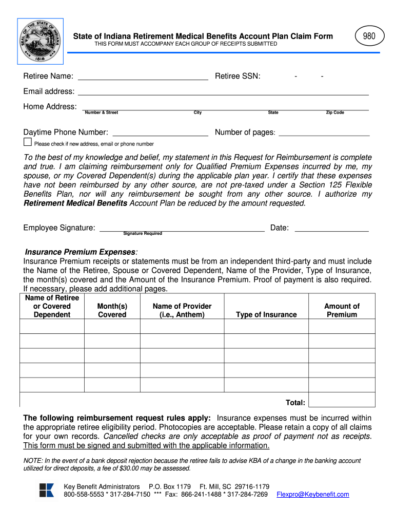 State of Indiana Retirement Medical Benefits Account Plan Claim  Form