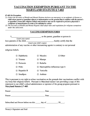 Vaccine Exemption Letter PDF Maryland  Form