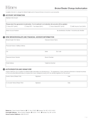 BrokerDealer Change Authorization Hines Securities  Form