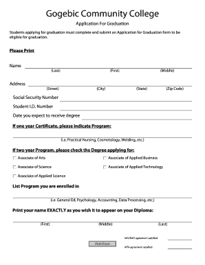 Application for Graduation Form Gogebic Community College Gogebic