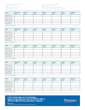 DIVISION of ENDOCRINOLOGY BLOOD GLUCOSE LOG FORM Nemours