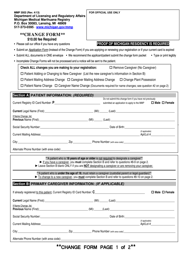  State of Michigan Forms for Change Notice 2013-2024