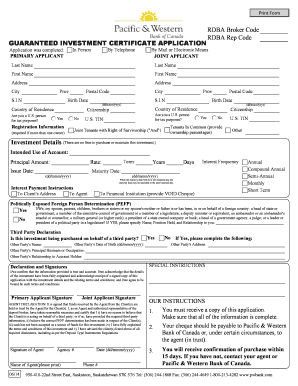 GIC Application Form Pacific &amp; Western Bank of Canada