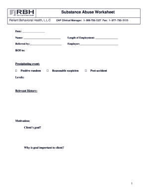 Printable Substance Abuse Worksheets  Form