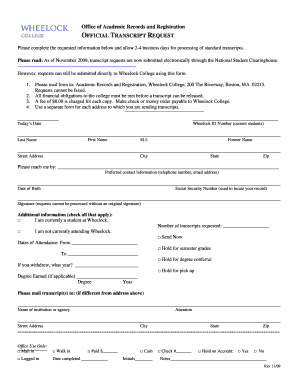 Official Transcript Request FormRe11 09 DOC