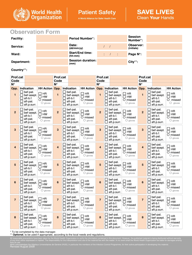 Hand Hygiene Observation Form