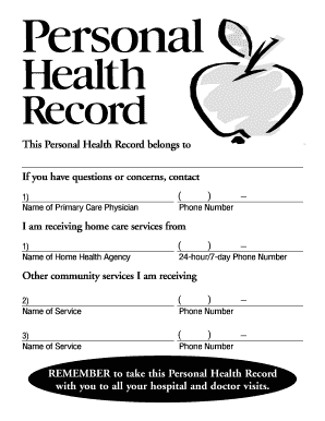 Personal Health Record Template  Form