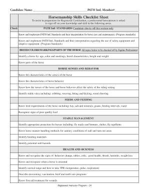 Horsemanship Skills Checklist  Form