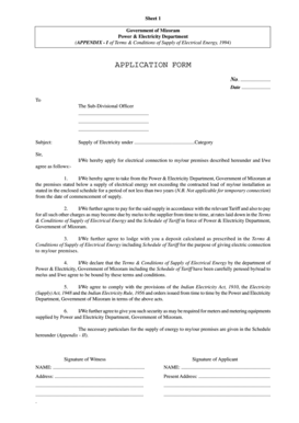 Form for New Service Connection Mizoram