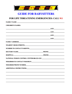 Babysitter Emergency Contact Template  Form