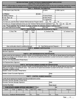 Nevada National Guard Textbook Reimbursement Application Nv Ngb Army  Form