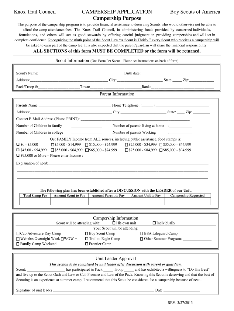  Campership Forms 2013-2024