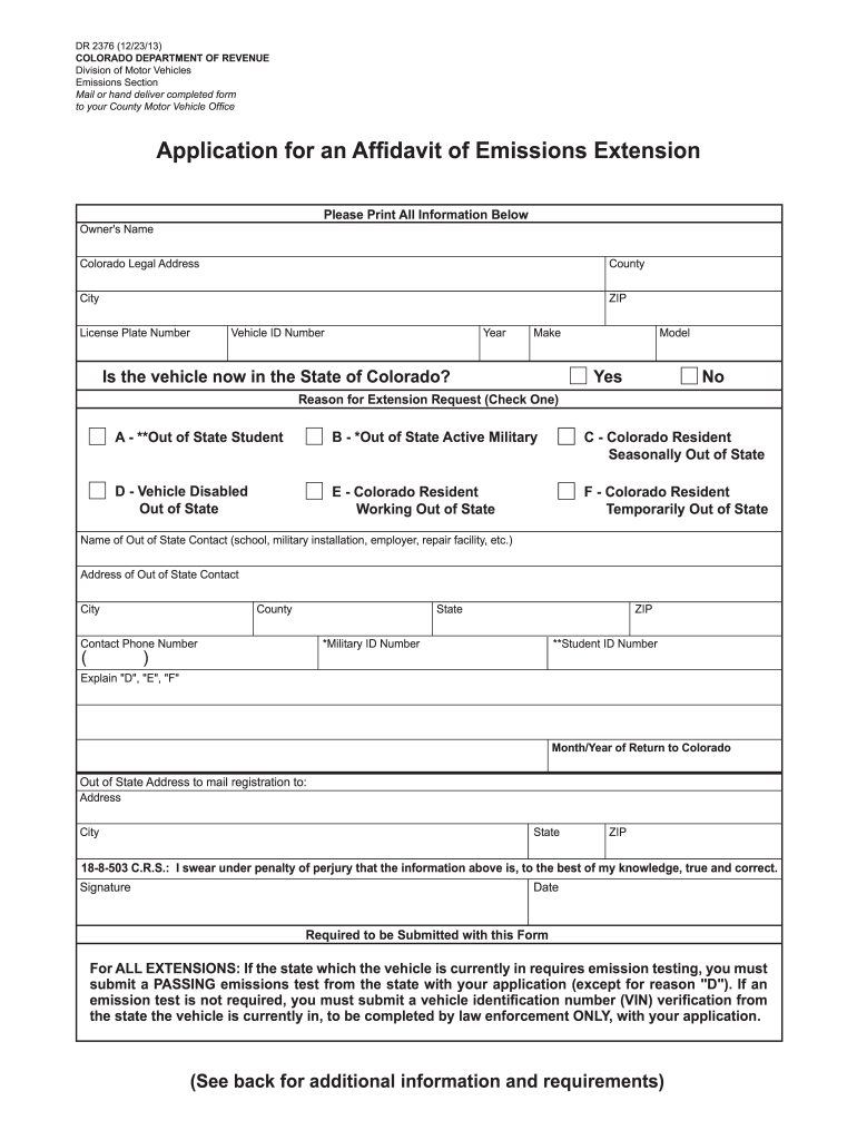 Application for an Affidavit of Emissions Extension  Colorado Gov  Colorado  Form