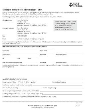 Short Form Application for Interconnection Ohio Duke Energy
