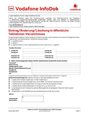 Vodafone Infodok 244  Form