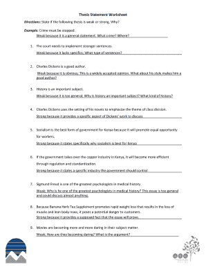 Thesis Statement Worksheet  Form