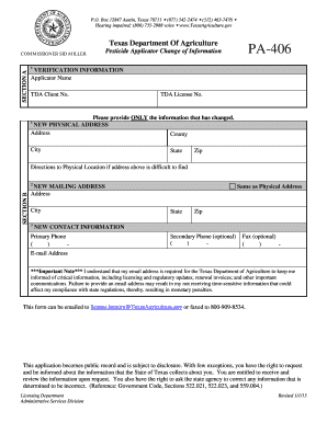 Pa 406 Pesticide Applicator Change of Information Texasagriculture