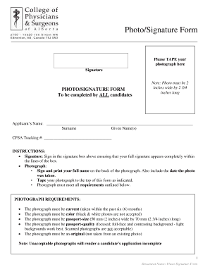 PhotoSignature Form College of Physicians and Surgeons of