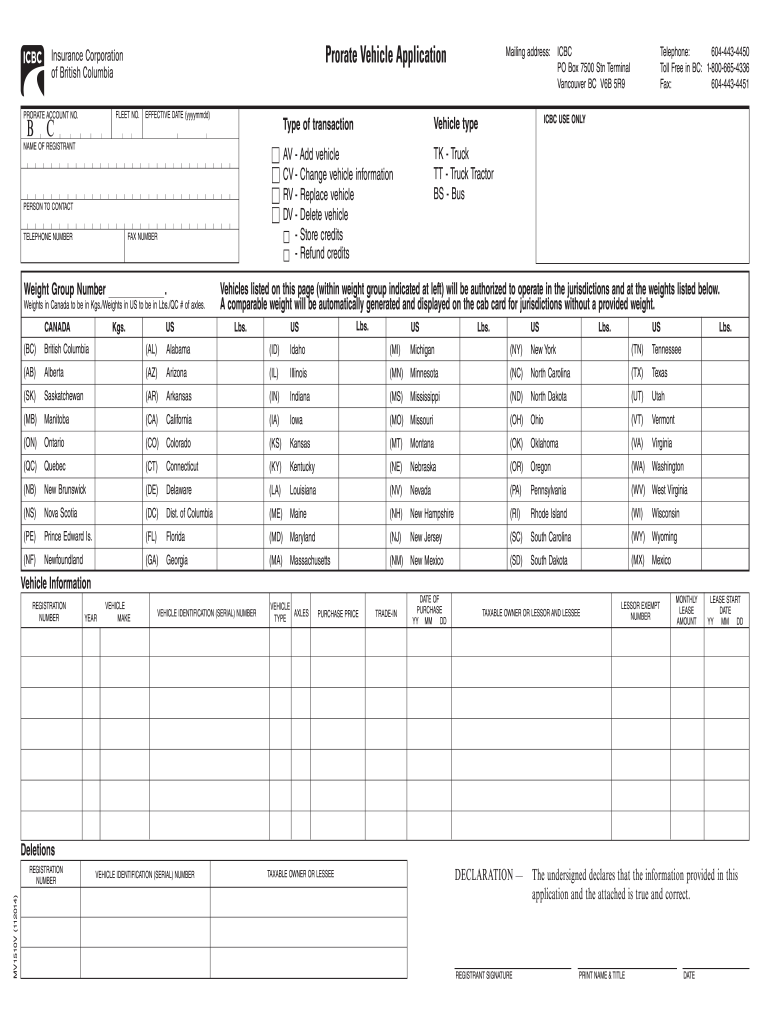 Get and Sign Mv1510v Prorate Vehicle Application Icbc 2014 Form