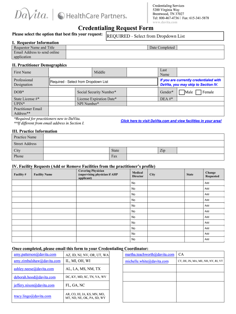 Credentialing Request Form