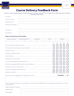 Course Delivery Feedback Form RTITB Home