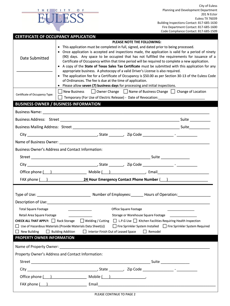 City of Euless Permits  Form