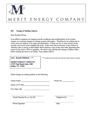 Address Change Form Merit Energy Company 2014
