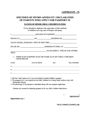 Format of Affidavit for Declaration