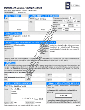 DOMESTIC ELECTRICAL INSTALLATION CONDITION REPORT  Form