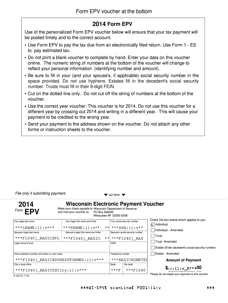  Form EPV, Wisconsin Electronic Payment Voucher 2014